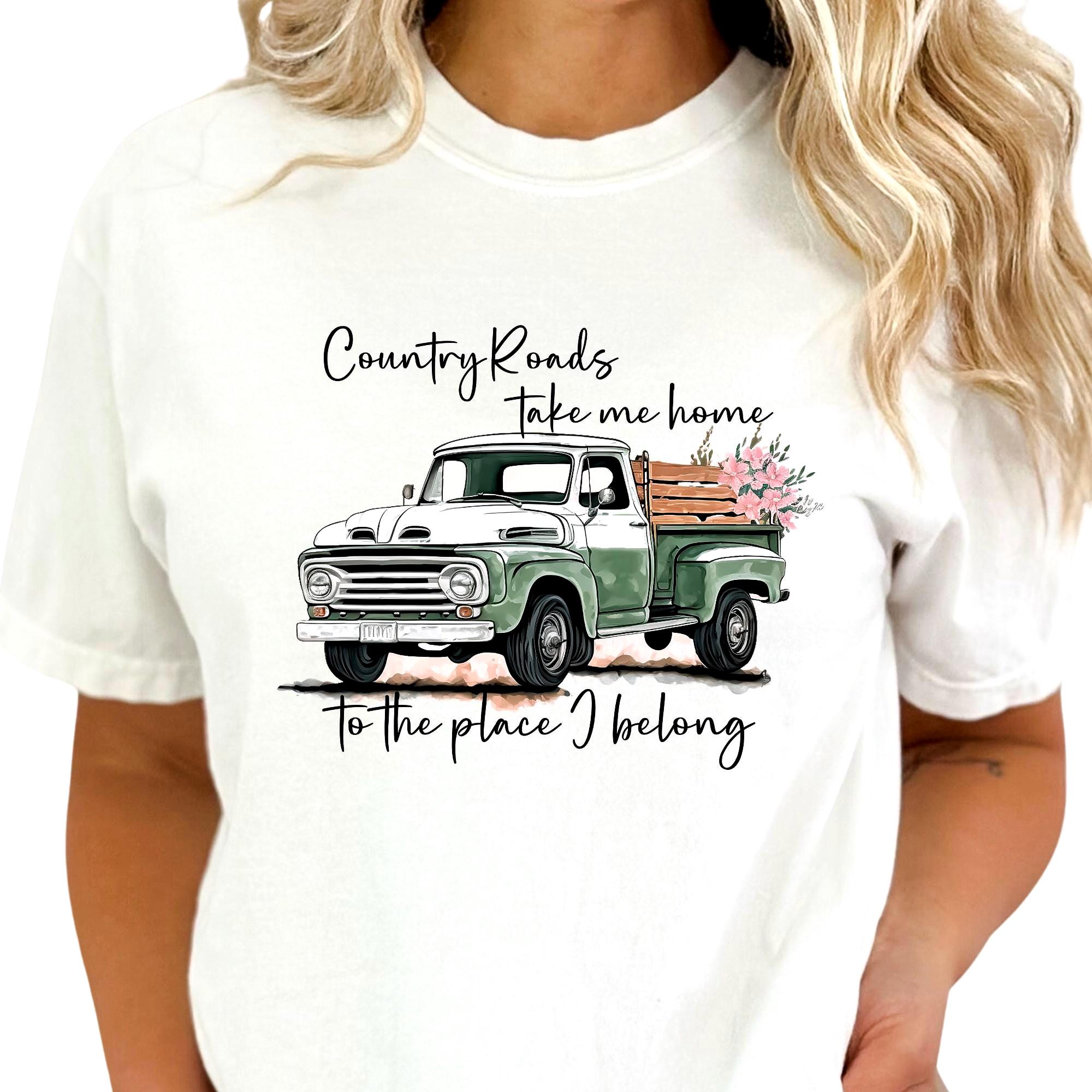 Country Roads Graphic Tee Women TShirt Summer, Retro, Boho,  Soft Custom shirt, Western, Country life Plus Size 2XL 3XL 4XL 5XL 6XL
