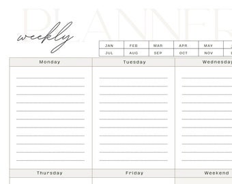 Weekplanner, minimalistisch, planner, wekelijks, productiviteit, organisatieplanner, tijdmanagementtool, afdrukbare kalender,