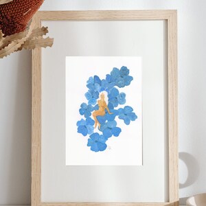 Instant digital download print, woman and her blue flowers print, summer wall art, feminine chic wall art, trendy decor, gift for her