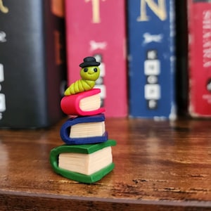 Fancy Bookworm with a Top Hat! | Limited Edition Clay Figure | Funny Gifts for Teachers | Librarian Gift | Polymer Clay Art Collectible
