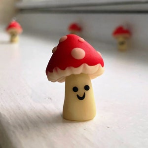 Red Magic Mushroom! | Glow in the Dark Clay Charm | Fairy Garden Collectible | Polymer Clay Art | Cute Desk Decor | Custom Keychain
