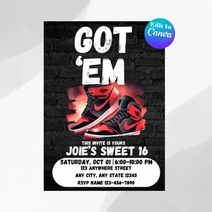 Editable Sneaker Birthday Invitation