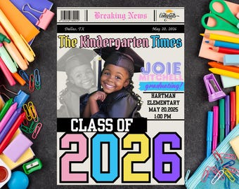 Editable Kindergarten Graduation Announcement: Class of 2026 Canva Template