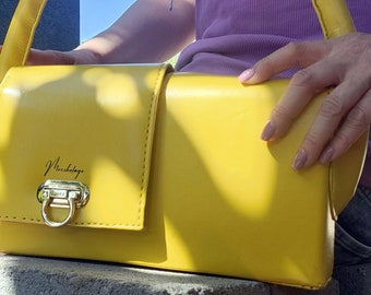 American Leather handbag,leather handmade bag,elegant bag,shoulder bag,women's bag,Yellow shoulder bag,designer bag,gift for her,made in USA