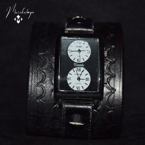 Reloj de pulsera de cuero unisex, correa de reloj negra, reloj de pulsera de cuero, brazalete negro, correa de reloj de cuero, brazalete hecho a mano, correa de reloj, regalo, hecho en EE. UU.