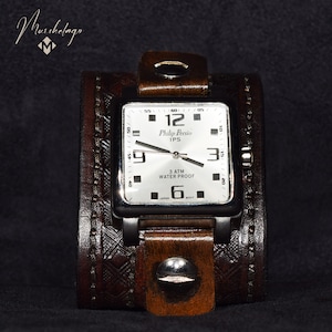 Men leather cuff watch,brown watch band,leather wrist watch,brown cuff,handmade cuff,leather bracelet,watch band,wrist band,gift,made in USA