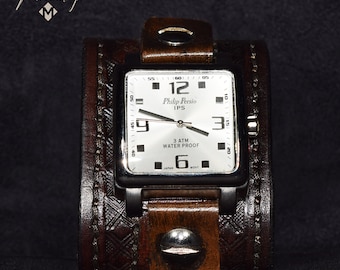 Men leather cuff watch,brown watch band,leather wrist watch,brown cuff,handmade cuff,leather bracelet,watch band,wrist band,gift,made in USA