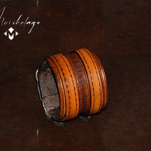 Unisex wide leather double buckle cuff, tan color handmade leather cuff,leather wristband, adjustable bracelet, cuff band, gift, made in USA