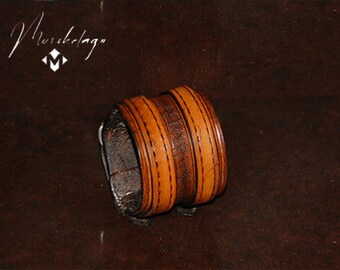 Unisex wide leather double buckle cuff, tan color handmade leather cuff,leather wristband, adjustable bracelet, cuff band, gift, made in USA