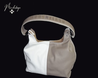 American leather bag, handmade leather bag, white and cream hobobag, woman shoulder bag, elegant bag, designer bag, gift for her,made in USA