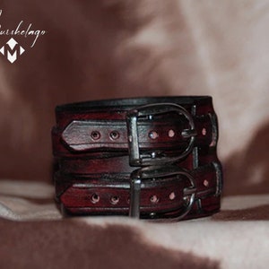 Unisex wide leather double buckle cuff,saddletan color handmade leather cuff,leather wristband,adjustable bracelet,cuff band,gift,madein USA
