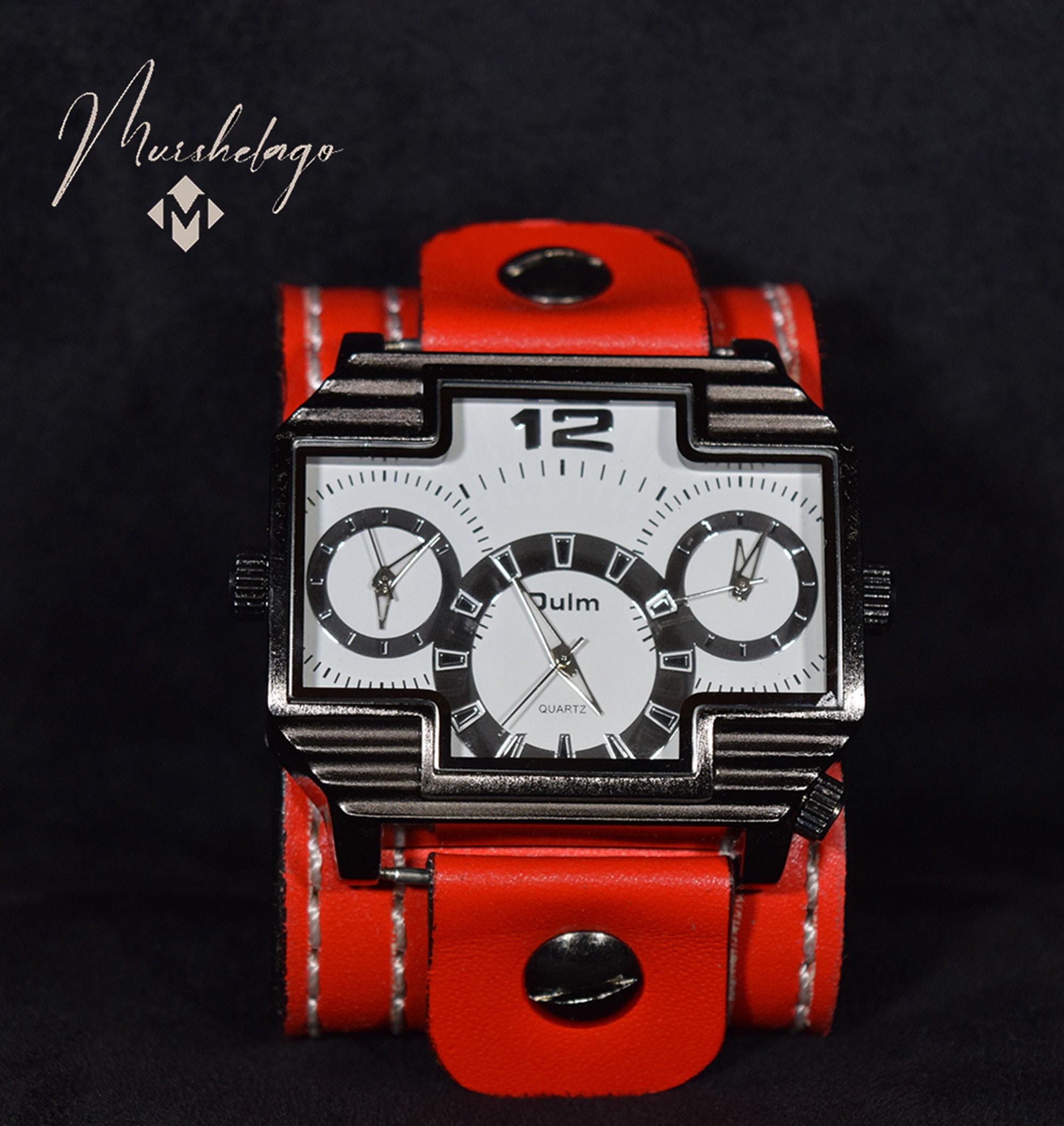 Unisex Leather Cuff Watch,red Watch Band, Leather Wrist  display picture 2