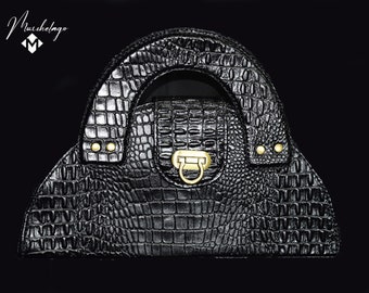 Bolso de cuero americano, bolso de cuero hecho a mano, bolso de mango de cocodrilo grabado en relieve, bolso de mujer, bolso elegante, bolso de diseñador, regalo para ella, hecho en EE.UU.