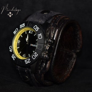 Men leather cuff watch,black watch band,leather wrist watch,antique black cuff,handmade cuff,leather bracelet, gift, watch band, made in USA