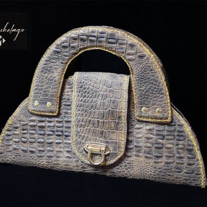 American leather handbag,handmade leather bag,croc embossed crocodile handle bag,woman bag,elegant bag,designer bag,gift for her,made in USA