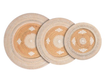 Lestarie rattan wall decoration 40/50/60 cm, hand-woven coaster boho tropical design, bohemian wall decoration beige, brown