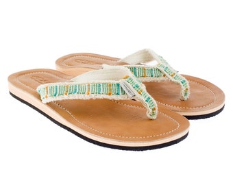 Lestarie Damen Leder Flip Flops, Zehentrenner Sandalen, Zehensteg Sandale mit Echtleder, Flipflops Zehensandale Surfer Beach Look