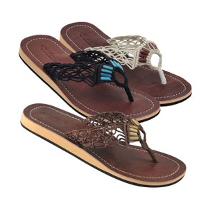 Lestarie Damflip-flops i läder, flätade sandaler, sandaler i äkta läder, flip-flops (utgående modell)