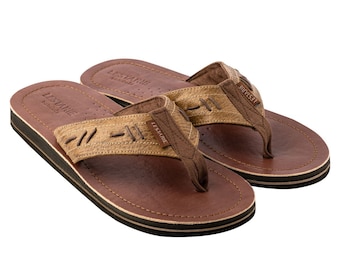 Lestarie Herren Leder Flip Flops, Zehensandalen handgefertigt, Echtleder Zehensteg Sandale, Flipflops Zehentrenner Sandalen Braun
