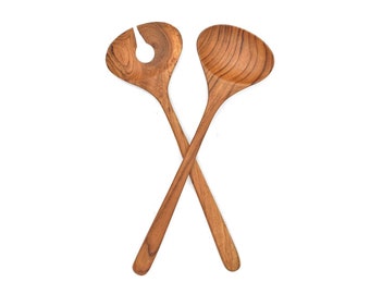 Couverts à salade en bois de teck lot de 2, accessoires de cuisine couverts 30 cm cuillère en bois fourchette en bois fourchette à salade, couverts de service, ustensiles de cuisine LESSTARIE