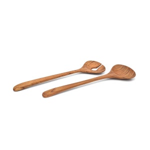 Couverts à salade en bois de teck lot de 2, accessoires de cuisine couverts 30 cm cuillère en bois fourchette en bois fourchette à salade, couverts de service, ustensiles de cuisine LESSTARIE image 2