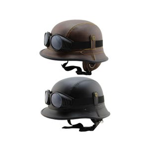 Motorradhelm, Schutzhaube, Leder, Retro Helm, Vintage Klassischer Motorrad Jethelm, inkl. Deko Brille