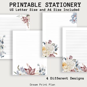 Conjunto de papelería floral. Papel de escritura floral azul amarillo. Elegante página de escritura de cartas imprimible. Papel de notas digitales. Página de diario para tableta