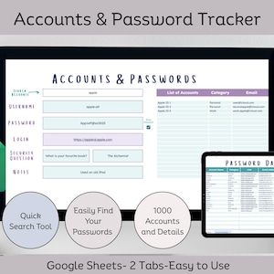 Google Sheets Password Tracker: Digital Login Organizer (Digital Download)