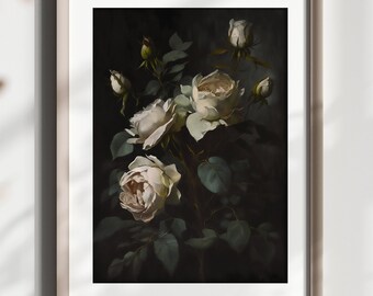 Floral Digital Art Floral Digital Print Moody Digital Print Rose Oil Painting Vintage Art Decor Floral Painting Dark Academia Digital Print