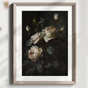 Floral Digital Art Floral Digital Print Moody Digital Print Rose Oil Painting Vintage Art Decor Floral Painting Dark Academia Digital Print