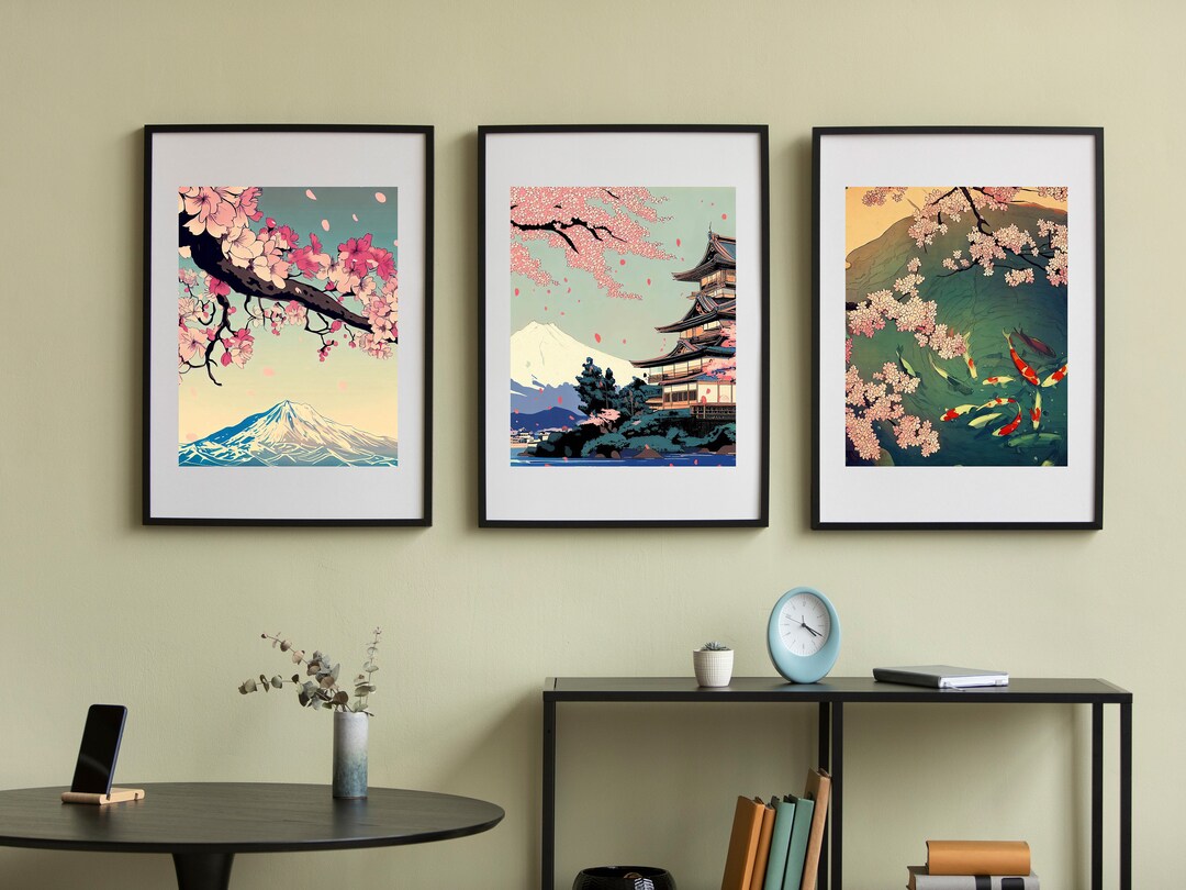 Cherry Blossom Art Set Japanese Art Set Decor Digital Print Wall Art