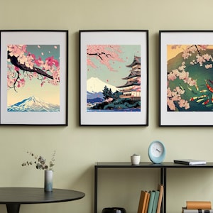桜アートセット 日本のアートセット 装飾 デジタルプリント ウォールアート ビンテージアート デジタルダウンロード 浮世絵