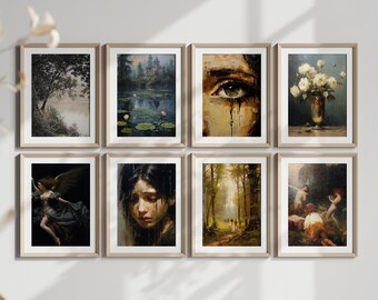 Dark Academia Digital Print Vintage Oil Painting Dark Academia Painting Dark Academia Art Set Dark Moody Art Wall Decor