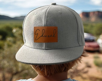 Personalisierter Säuglingshut, kundenspezifischer Kleinkindhut, Hut für Vater und Sohn, kundenspezifischer Babyhut, Fernlastwagenhut-Lederflecken, scherzt Baseballhut, Snapback-Hut