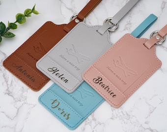 Leder Gepäckanhänger mit Namen, benutzerdefinierter Leder Gepäckanhänger, Ledertasche Namensschild, Brautjungfer Groomsmen Hochzeit Gastgeschenk, personalisierter Taschenanhänger