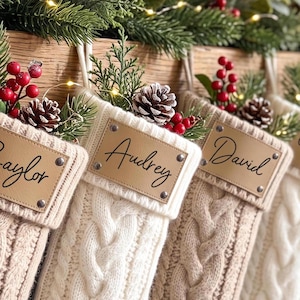 2026 Family Knitted Christmas Stockings, Personalized Leather Patch Christmas Stockings,Stocking With Name,Holiday Decor