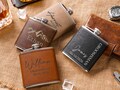Personalized Engraved Leather Flask for Men,6OZ Flask for Groom,Groomsmen Gifts,Best Man Gifts