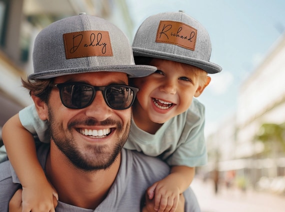 Personalized Infant Hat, Custom Toddler Hat, Hat For Dad And Son, Custom Baby Hat, Trucker Hat Leather Patch, Kids Baseball Hat,Snapback Hat