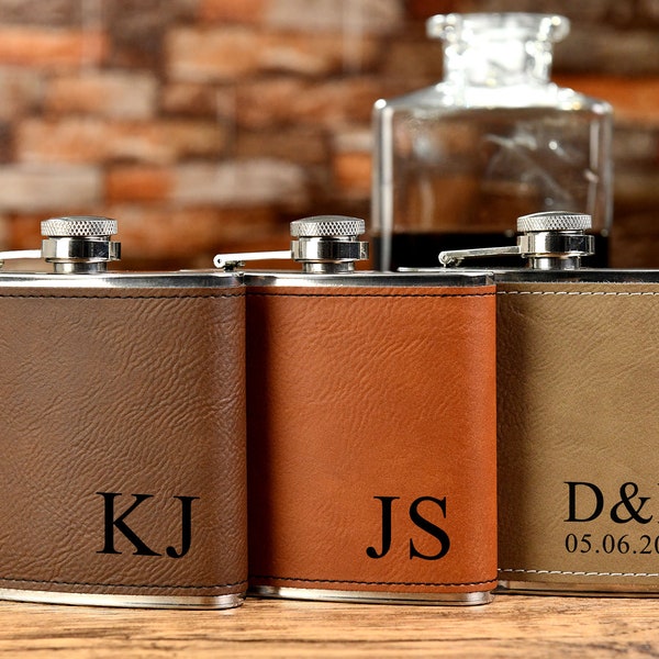 Personalised Engraved Flask - PU Leather Hip Flask Groomsmen Gift Birthday - Foto 6