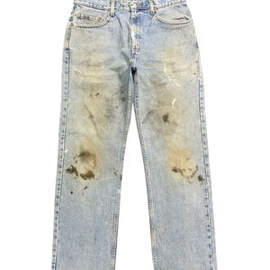 Size 34x30.5 Vintage 90s Levis 505 Straight Leg Dirty Used Faded Blue Light Wash Blue Jeans Mid Waisted Denim Mom Jeans 505 Boyfriend Jeans