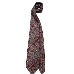 Vintage Exquisit Men's Tie Jacquard Burgundy & Gray Paisley Polyester Pattern