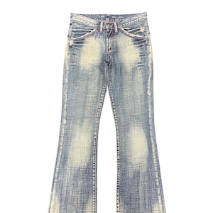 Denim Studio Vintage Distressed Low-Rise Bootcut Jeans with Pink Contrast Stitching