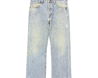 Größe 34x31 Vintage Distressed Levis 501 Anfang 2000er Jahre Sun Faded Blue Jeans Mid Waisted Denim Mom Jeans 501 Boyfriend Levis 501 Faded Blue W34