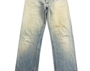 Vintage Distressed Wrangler Blue Bell Selvedge Jeans Sun Faded Light Wash (29x31.5)