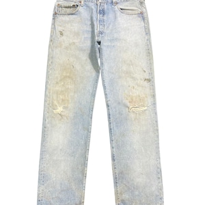 Vintage Distressed Levis 501 Jeans: 90s Light Wash Denim (35x34.5)