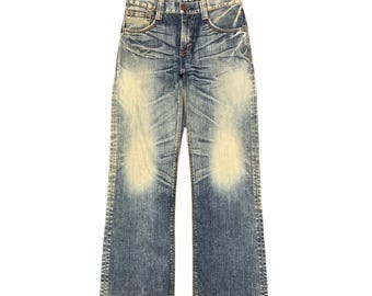 Vintage 70s SJS Blue Jeans High Waist 28 29 Denim Wide Leg Bell 
