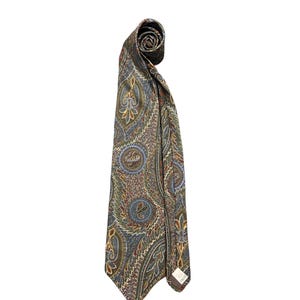 Corbata vintage St Michael Marks & Spencer 100% seda, fabricada en el Reino Unido, color verde oliva y azul, con un elegante estampado paisley retro, estilo clásico de los 90 para hombre.