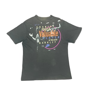 Vintage Rare 90s Nike Swoosh Sir Charles Barkley Most Valuable Player Of The Year Sun Faded Black Tees Used Vintage 90s Nike Swoosh Size 100
