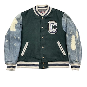 Vintage 2000s Cube Sugar Wool Sleeve Denim Varsity Jackets Letterman Jacket Embroidery Baseball Jumper Highschool Jacket Wool Sports Varsity