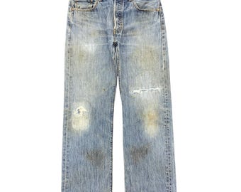 Größe 34x31 Vintage Distressed Levis 501 Anfang 2000er Jahre Sun Faded Blue Jeans Mid Waisted Denim Mom Jeans 501 Boyfriend Levis 501 Faded Blue W34